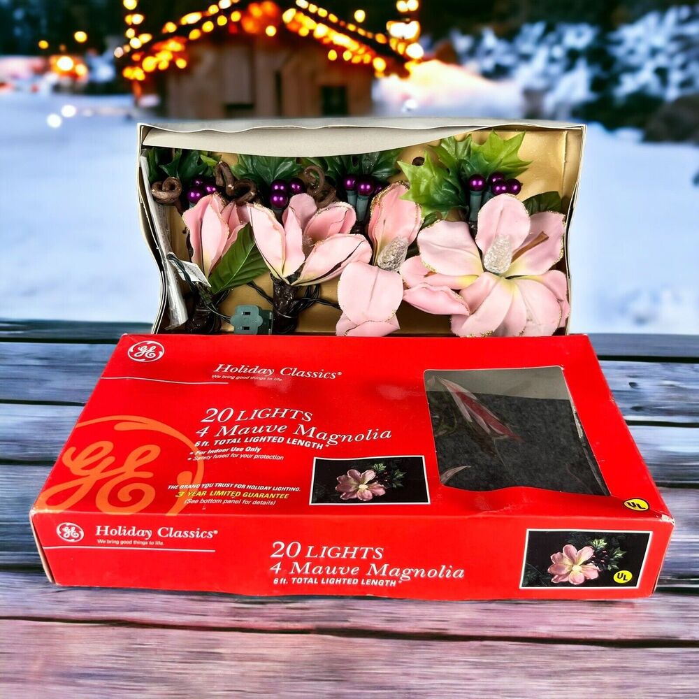 VTG 2001 General Electric Holiday Classic 20 Lights 4 Mauve Magnolia 6ft RARE